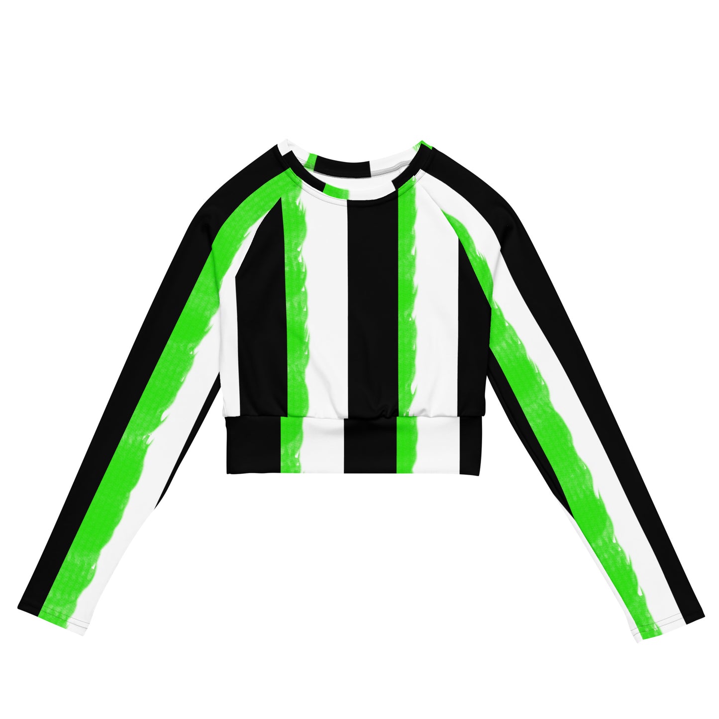 Striped Black and Green, Womens Long-sleeve Crop Top