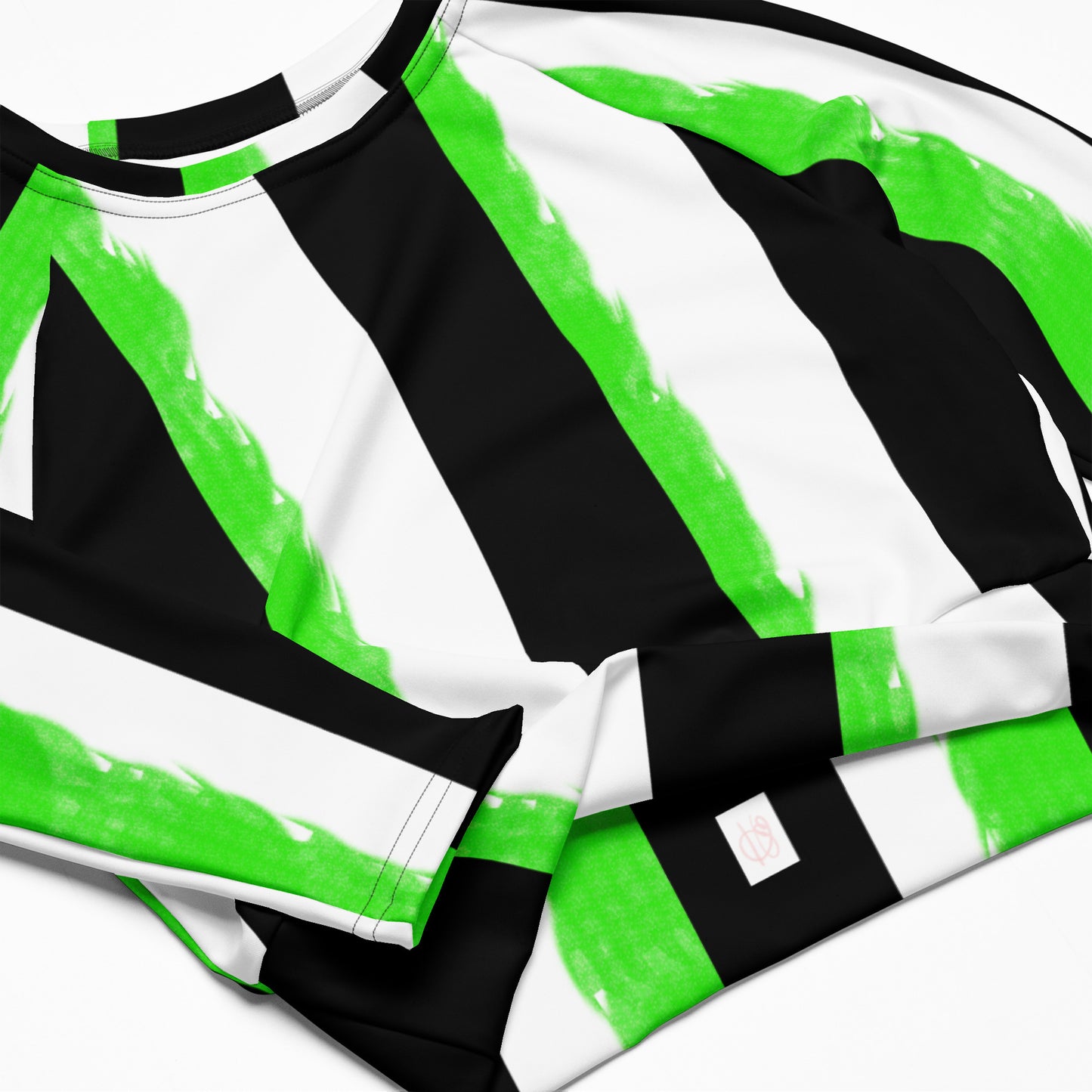 Striped Black and Green, Womens Long-sleeve Crop Top