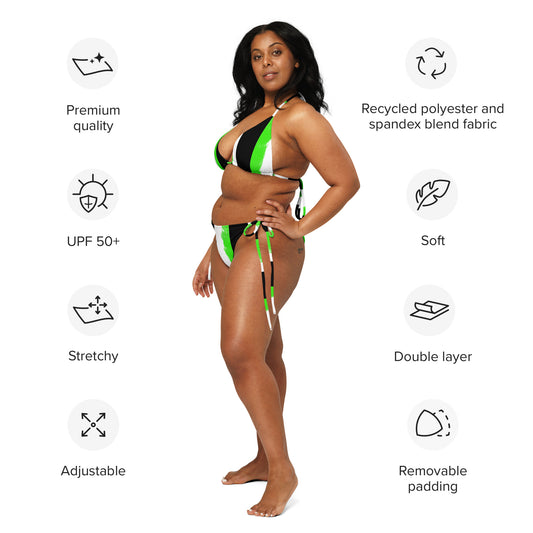Striped Black and Green, Womens Swim String Bikini